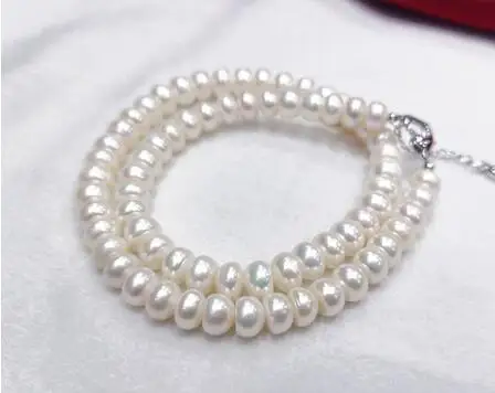 

Благородные Ювелирные изделия 2 ряда 8-9 мм натуральный белый южный морской жемчуг ожерелье 18 - 19 дюймов DIY женские горячие продажи ювелирные изделия