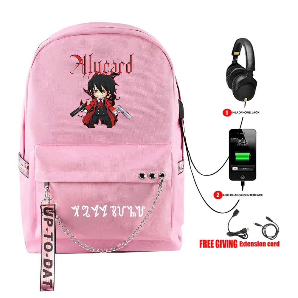 Hip Hop Youthful School Bags Unisex Funny Hellsing Travel Bags Usb Rechargeable Oxford Waterproof Notebook Shoulder Backpacks