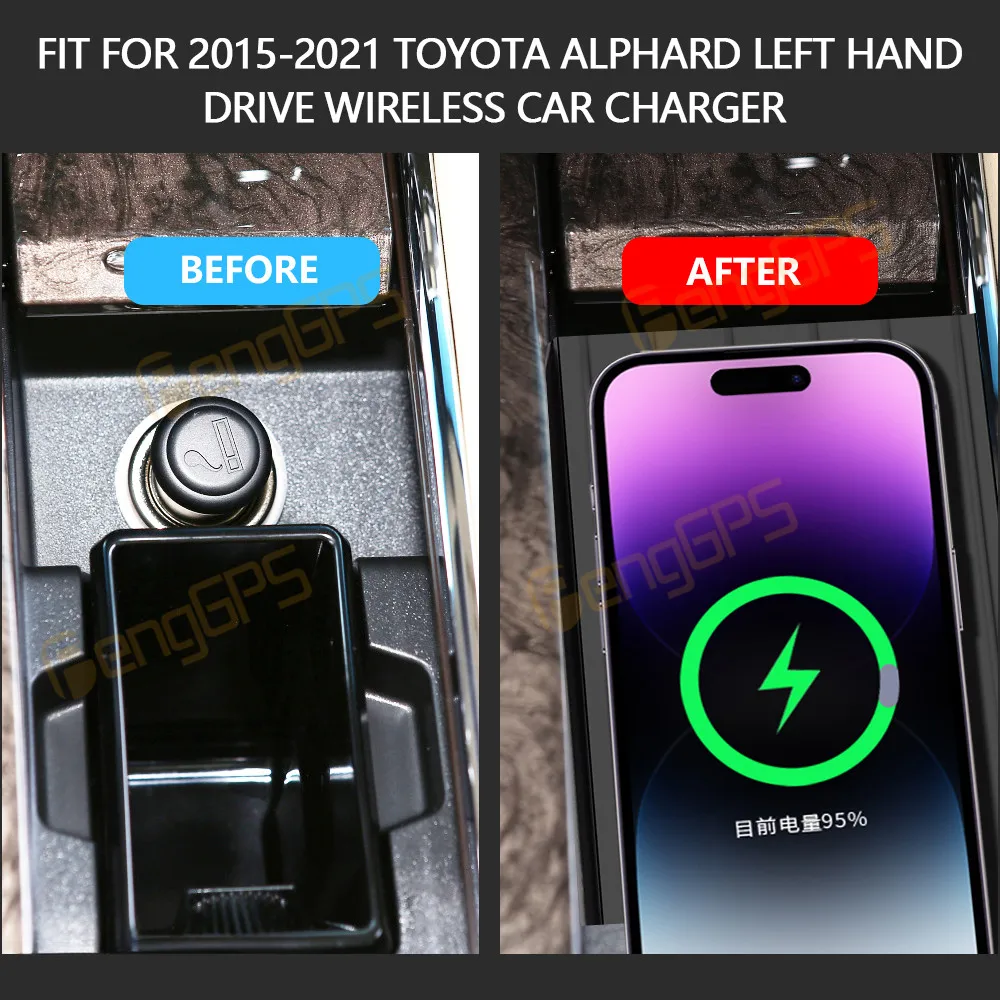 Dedicated Car Wireless Charger 15W Center Console Fast Phone Charging Panel For Toyota Alphard 2015-2021 Interior Accessories