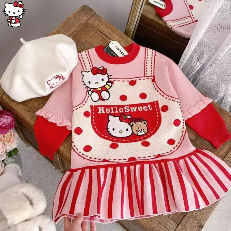 فستان محبوك من سانريو كورومي كاواي للخريف والشتاء، أزياء شتوية بأكمام طويلة، مطرز للطلاب، ملابس أطفال سميكة غير رسمية #5