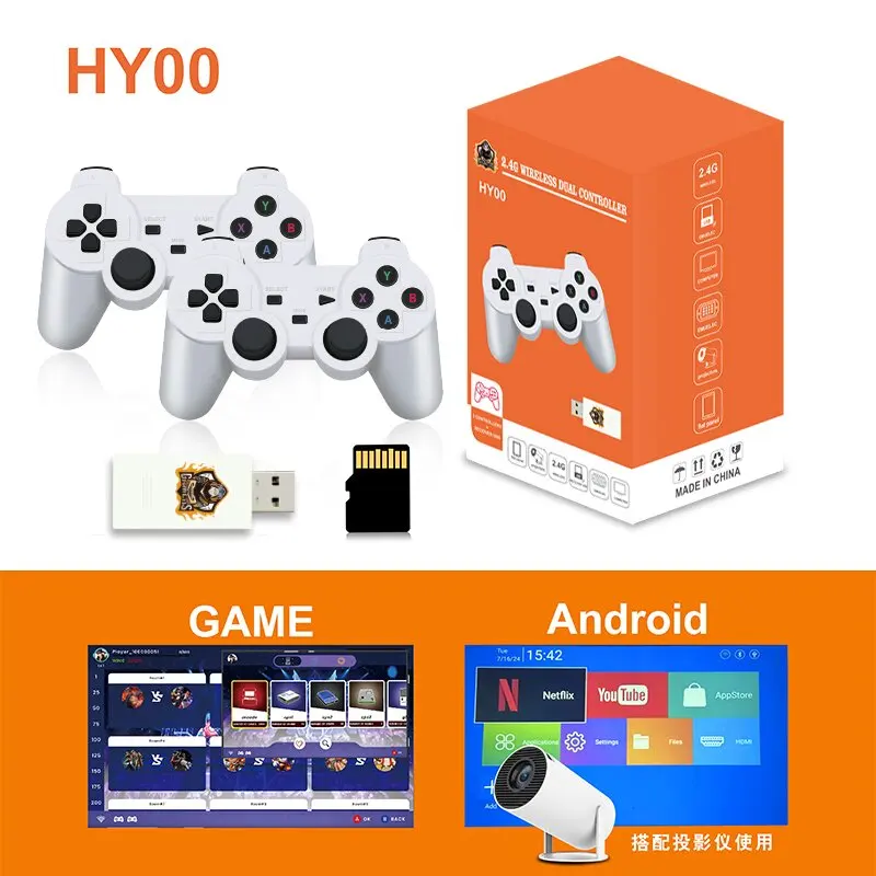 JoyStick da gioco con controller wireless doppio hy00 2.4G 4K 20000 giochi Gioco retrò da 64 GB per TV Box