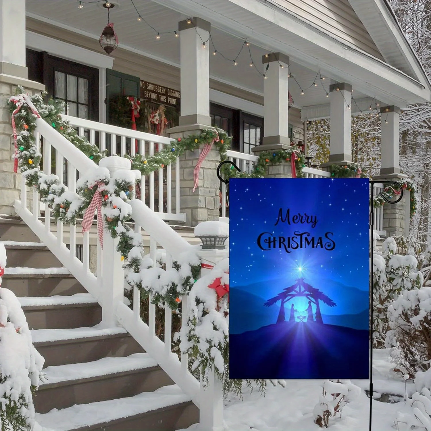 Merry Christmas Nativity Scene Flag - 12x18 Double-Sided Polyester Outdoor Decor with Starry Night Sky Mountain