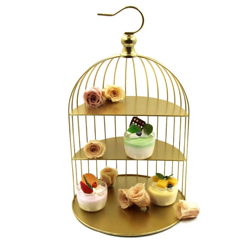 

1 Piece Bird Cage Cake Stand,3-Tier Metal Bird Cage Cupcake Cake Stand Gold Iron For Cupcake Pastry,Cake Storage