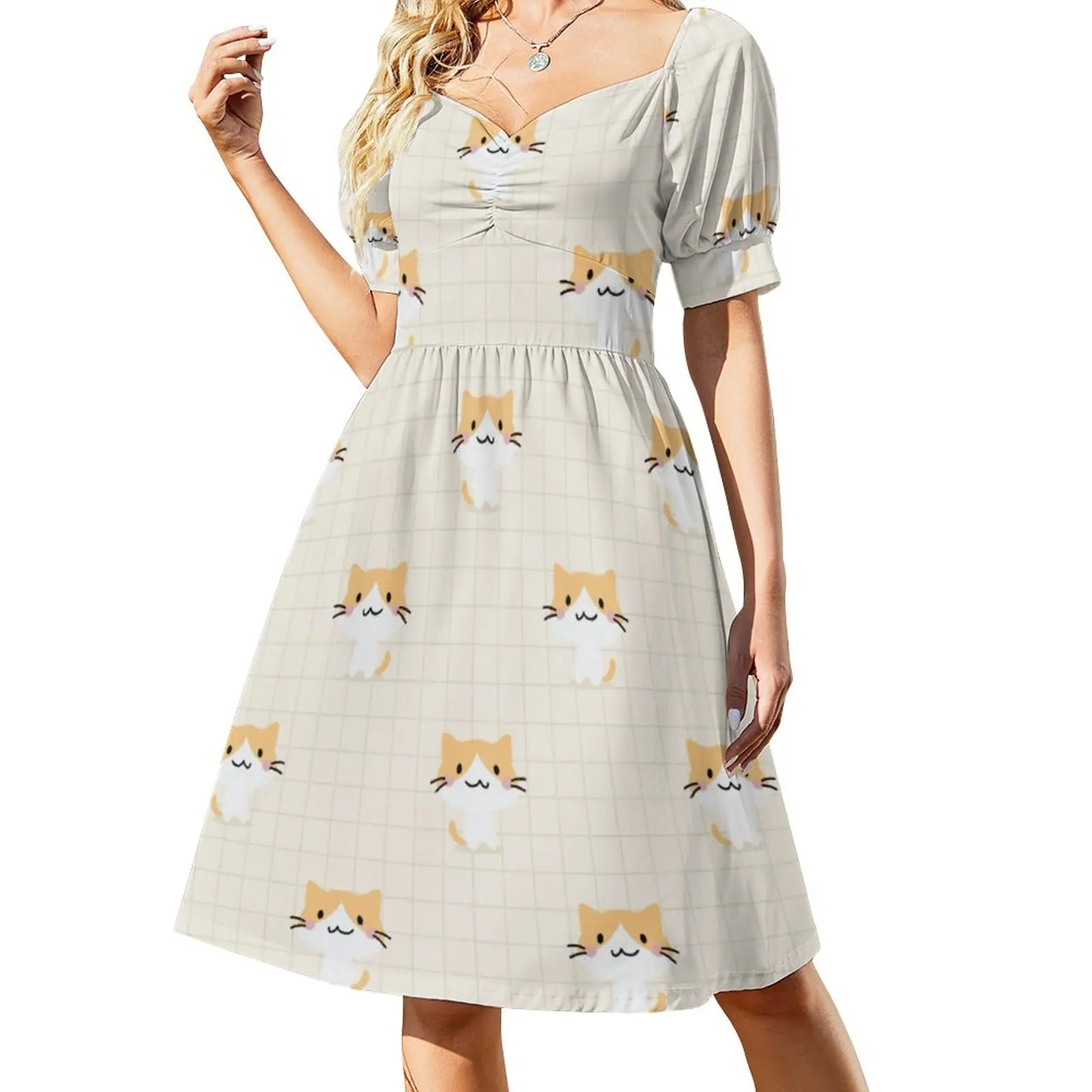 

Cute Cat Pattern Dress Sexy V Neck Pretty Dresses Ladies Streetwear Graphic Oversize Casual Dress Birthday Gift