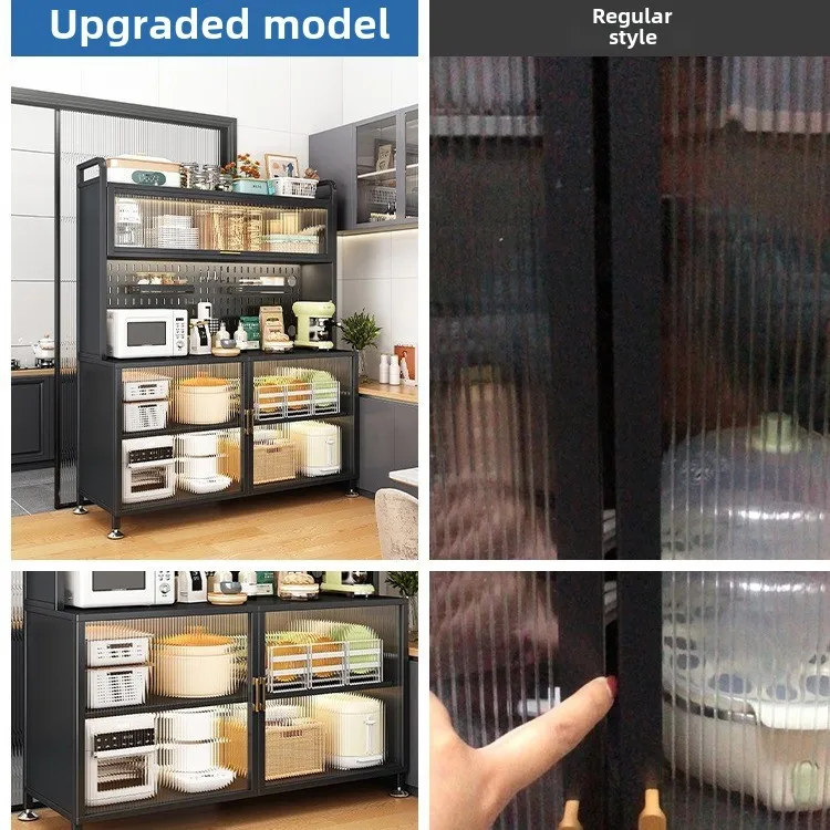 Multi-Layer Metal Kitchen Storage Rack Floor-standing Organizer Cabinet Microwave Oven Storage Functional Cupboard Sideboard