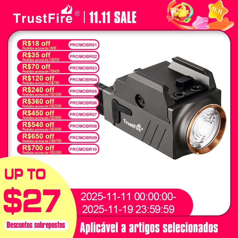 

Тактический светодиодный фонарик TrustFire GM23, 800 люмен, GL0ck, USB-перезаряжаемый фонарик, установленный на рейке