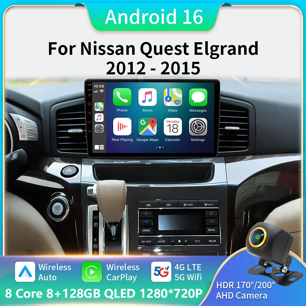 

Android 16 For Nissan Quest Elgrand 2012-2015 Car Radio Navigation GPS Stereo Multimedia 360 Camera Video Player 5G WIFI QLED