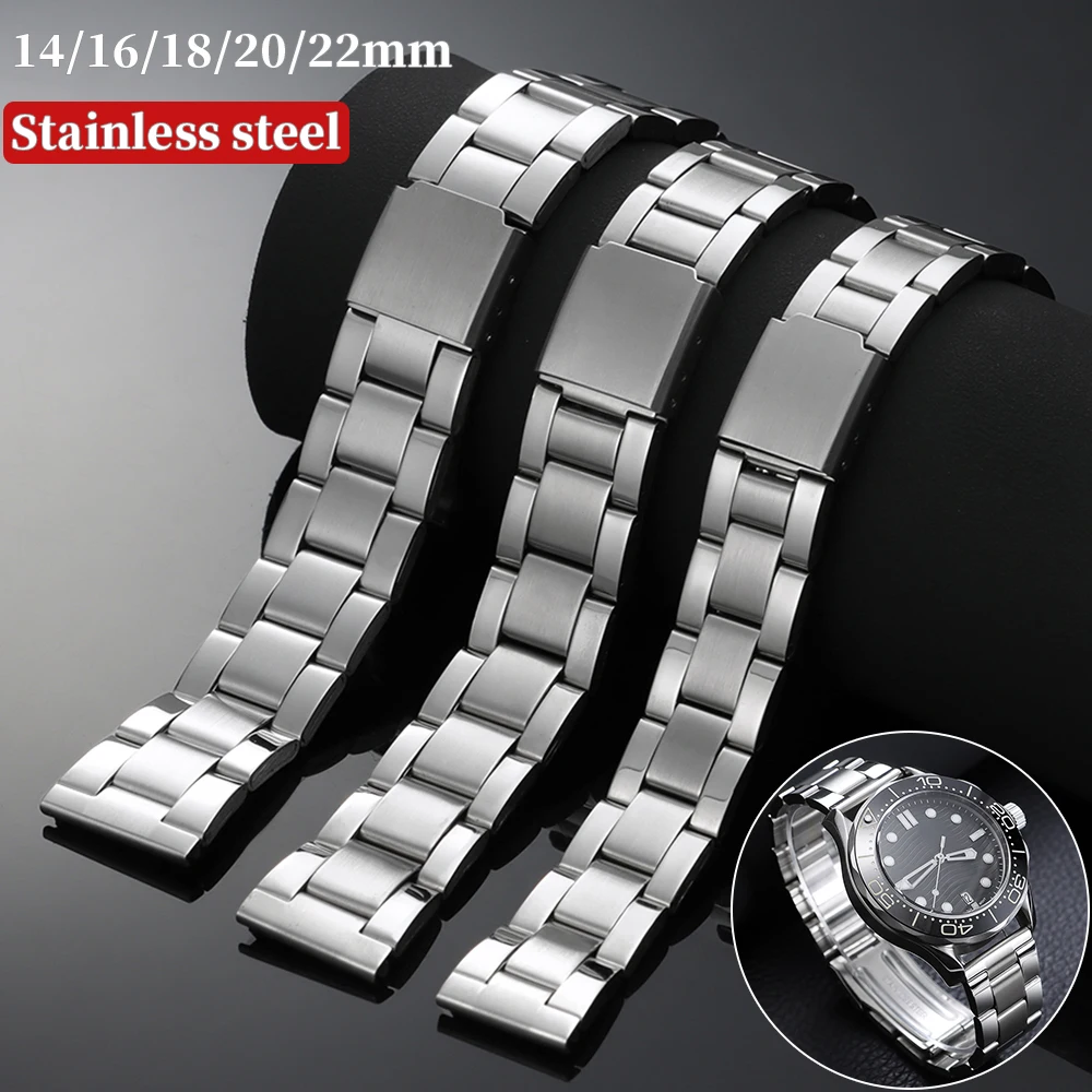 Edelstahl-Uhrenarmband, 14 mm, 16 mm, 18 mm, 20 mm, 22 mm, für Damen und Herren, Metallarmband, Ersatzarmband, Zubehör mit Werkzeug