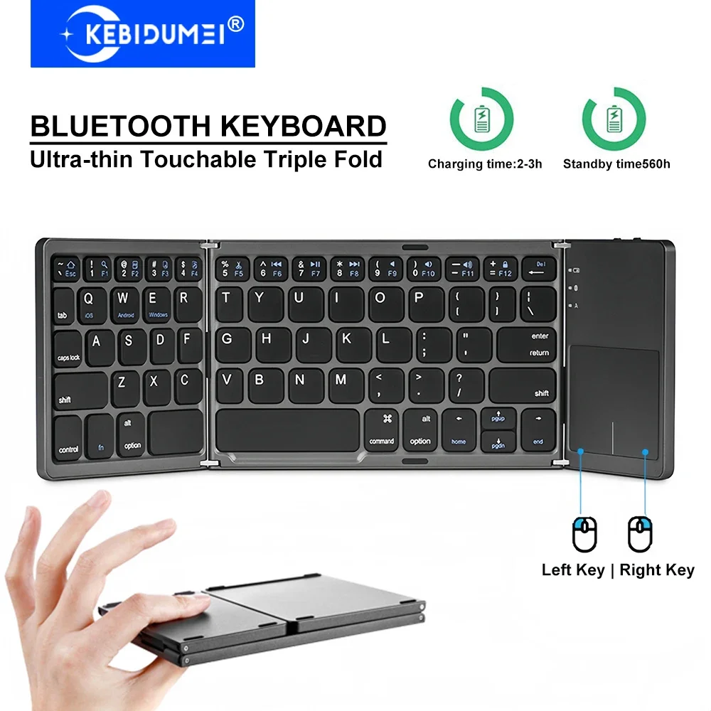 

Ultra-thin Tri-fold Keyboard Mini Bluetooth Keyboard Touchpad Rechargeable Keyboard Wireless Keyboard For Windows Android iOS