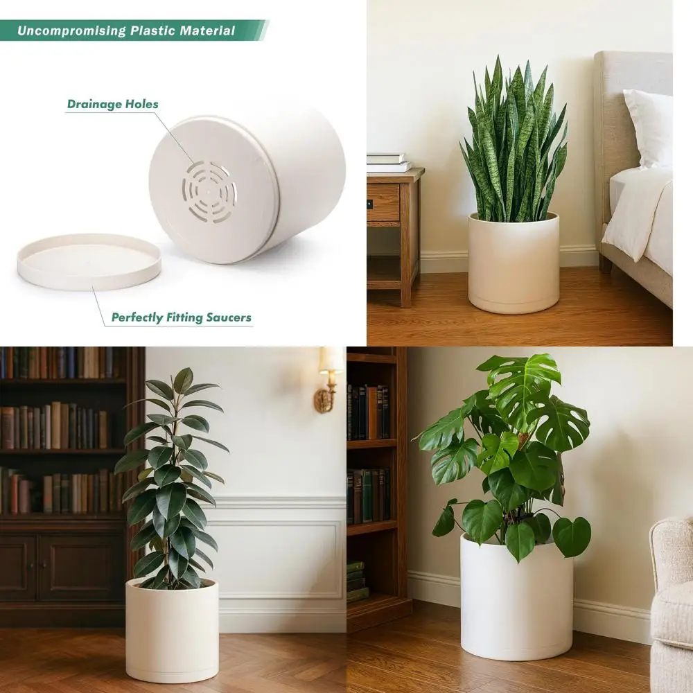 

14-дюймовые пластиковые горшки для растений с дренажем и поддоном, 74-X-H-4