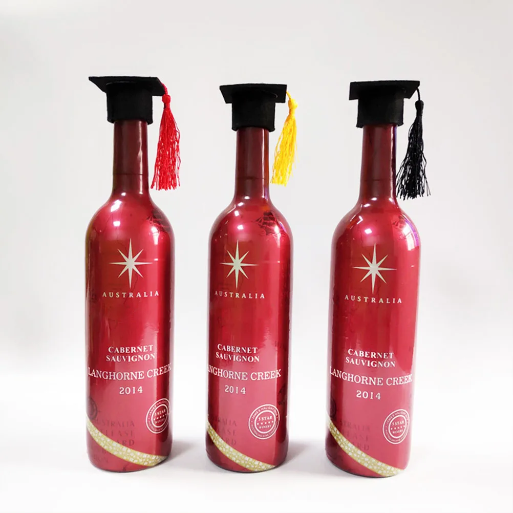

5pcs Mini Doctoral Shape Wine Bottle Cover Tassel Decor Graduation Party Ornament Beer Bottle Decoration Holiday Gift For Wine
