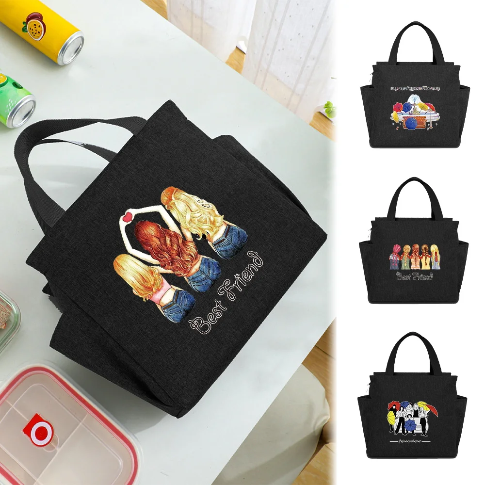 Lunch Bag Insulation Cooler Bag Women Lunch Box Friends Printing Series Picnic Travel Portable Food Storage for School Breaks