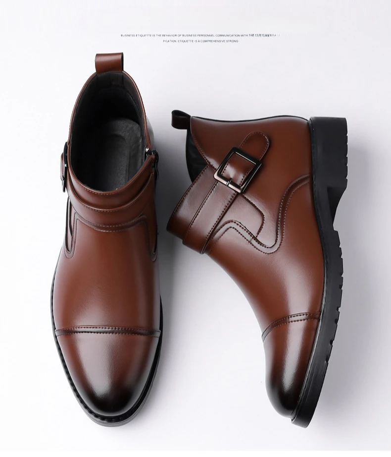 Luxuriöse Business-Herren-Lederstiefel Modische Schnallen-Lederstiefel Elegante Herbst-Neuheit Vielseitige Knöchelstiefel – Detail 5