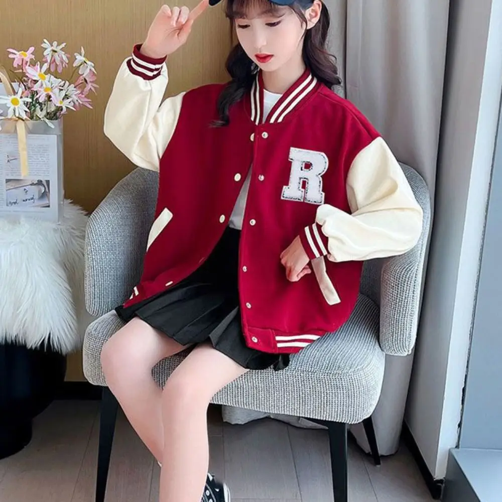 Comfortable Long Sleeve Children Baseball Uniform Loose Teens Girls Y2K Coat Retro Clothing Spring Autumn Jacket Students