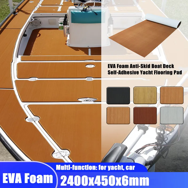 Self-Adhesive Foam Teak Decking EVA Foam Marine Flooring Faux Boat Decking Sheet Accessories Marine Gray Brown 2400x450x6mm