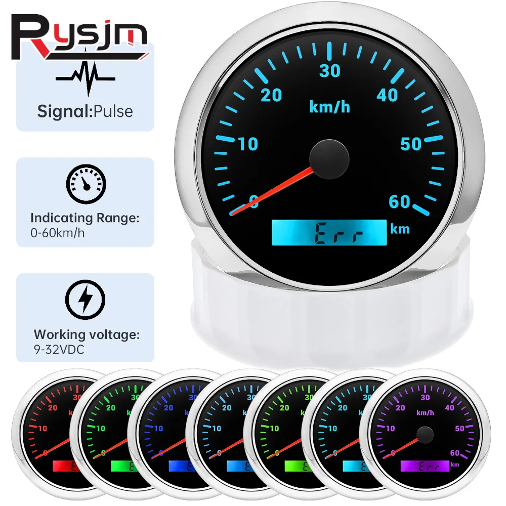 Customized Waterproof Marine Boat Car 85mm Speedometer 0~60kmh Pulse Signal Speed Gauge Meter With 7 Colors Backlight 12V/24V