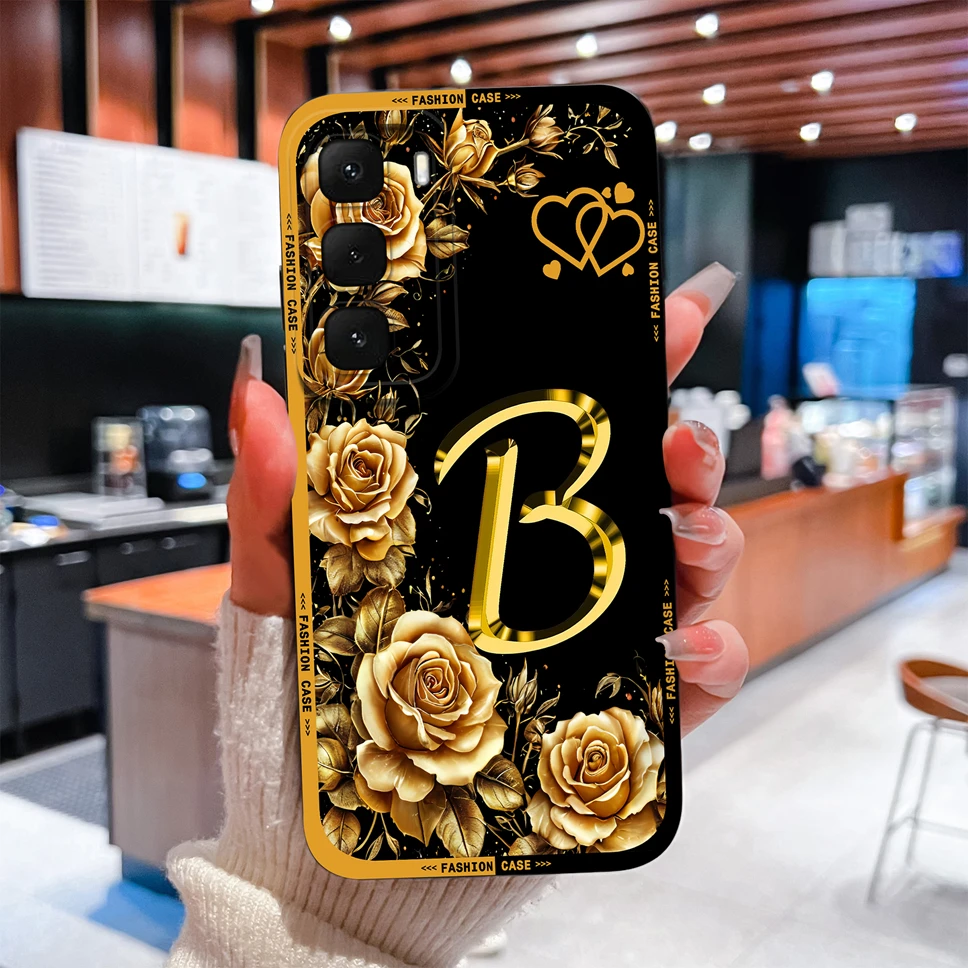 غطاء هاتف لهاتف انفينيكس هوت 60 برو بلس 60i موضة حروف زهرية حافظة ناعمة لهاتف انفينيكس هوت 60 برو + فوندا كابا