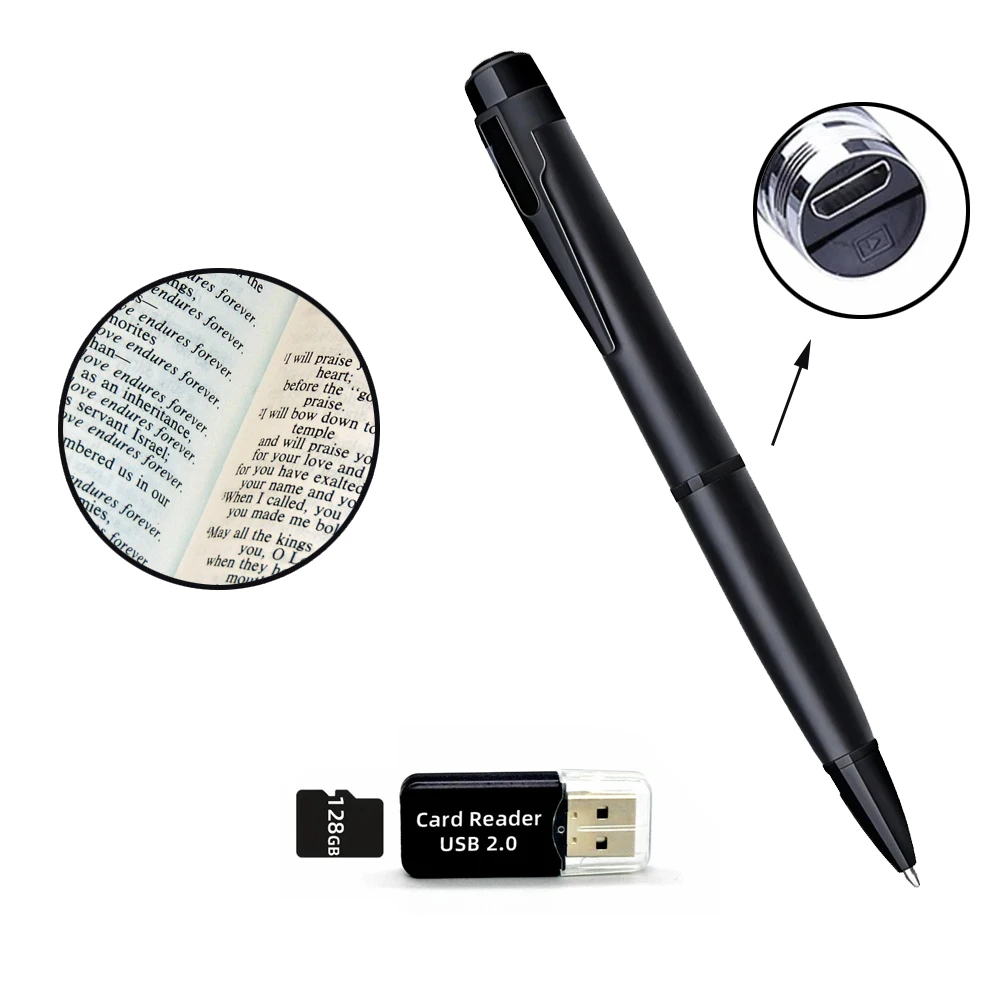 

Black ballpoint pen with back clip, smart pen, supports TF storage card usage