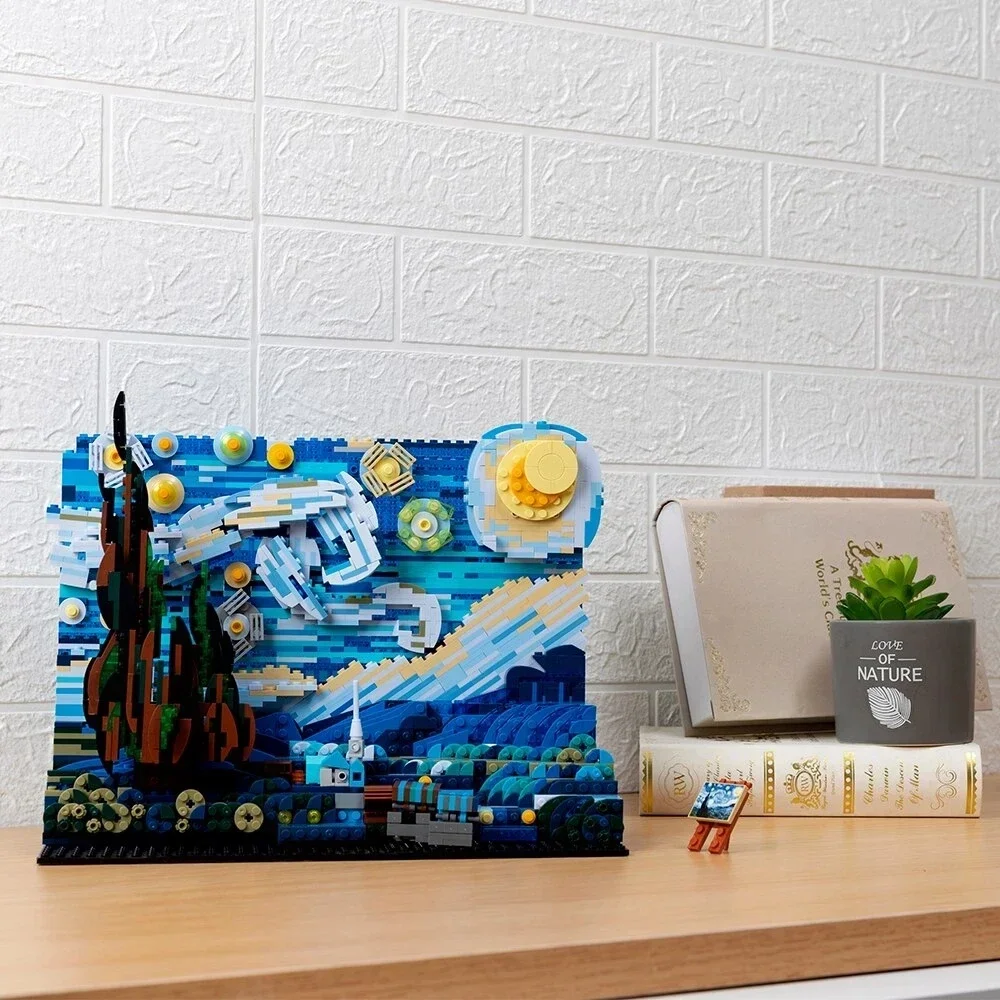 Creative Art Van Gogh Paintings The Starry Night Building Blocks MOC Bricks Ideas Home Decorae Education Toys For Kids Gifts