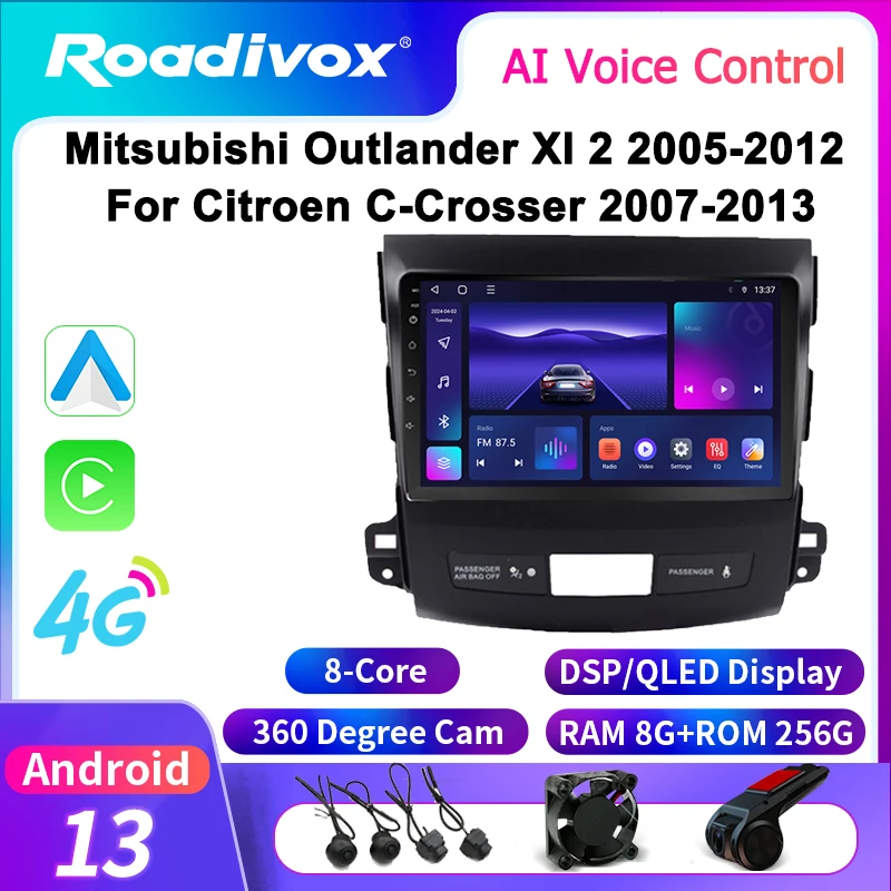 roadivox Android car radio for Mitsubishi Outlander Xl 2 2005 2012 For Citroen C-Crosser 2007 GPS Navigation multimeida player