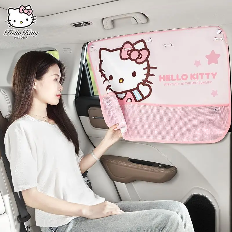 

Kawaii Car Sunshade Hello Kitty Authentic Sanrio Cartoon Suction Cup Car Heat Insulation Baby Sunscreen Car Curtain Shade Shade