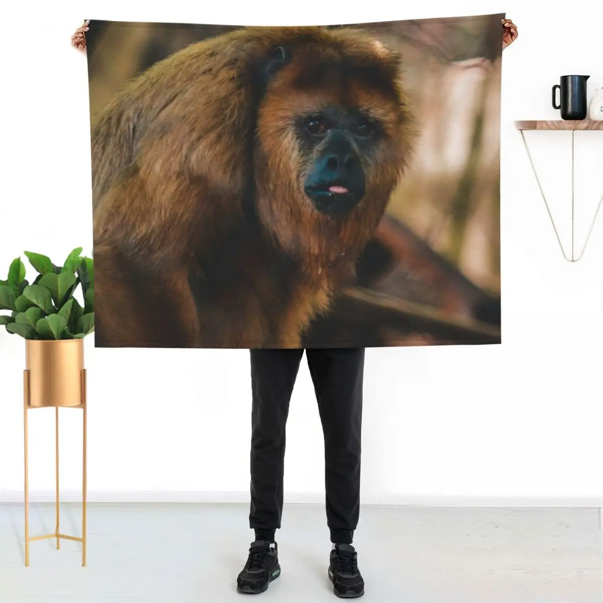 

Howler Monkey peering out at the zoo Throw Blanket Soft Solid Color Blanket for Couch Bed