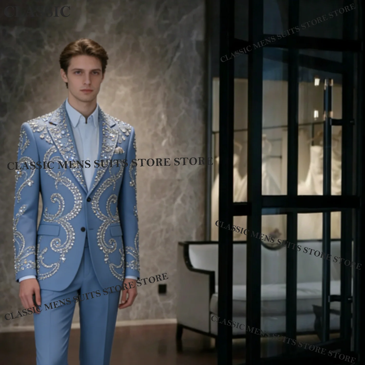 

Elegant Rhinestone Paillette For Men Suit Customized Sequins 2 Pieces Groom Male Blazers Ropa hombre Formal Slim Wedding Tuxedos