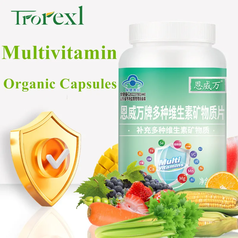 

Daily Multivitamin with Vitamins Minerals Organic Foods Capsules Vitamin A, C, B2, B3, B5, B6, B12 Calcium iron zinc Vegan Pills