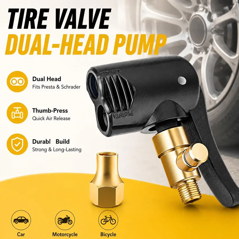 2-in-1 Deflated Schrader/Presta Valve Adapter Portable Tire Air Pump Nozzle Hose Tire Inflator Chuck Inflatable Pump Connector