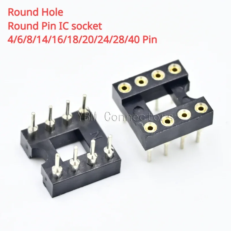 10PCS Round Hole IC Socket Connector Integrated Circuit Socket DIP8 DIP14 DIP16 DIP18 DIP20 DIP28 DIP40 Sockets