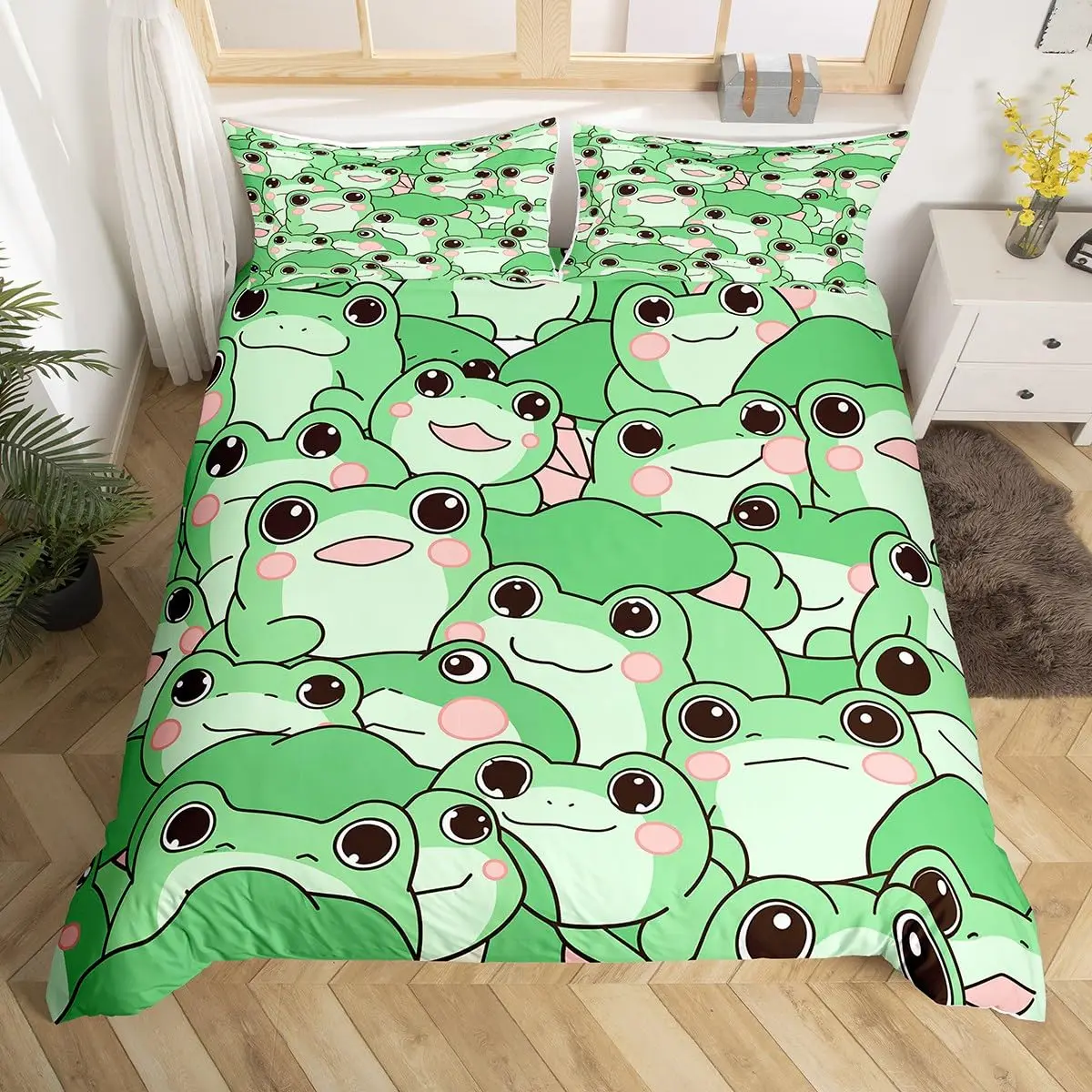 

Kawaii Frog Duvet Cover King Queen Cartoon Animal Theme Bedding Set Funny Wildlife Comforter Cover Kids Bedroom Soft Quilt Cover