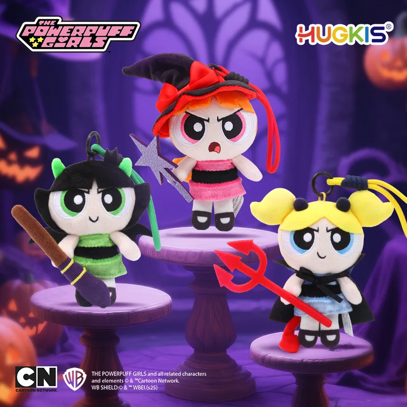 HUGKIS Official Powerpuff Girls Bubbles Plush Keychain – Dark Magic Series, Wizard Robe & Halloween Hat Stuffed Charm Gift