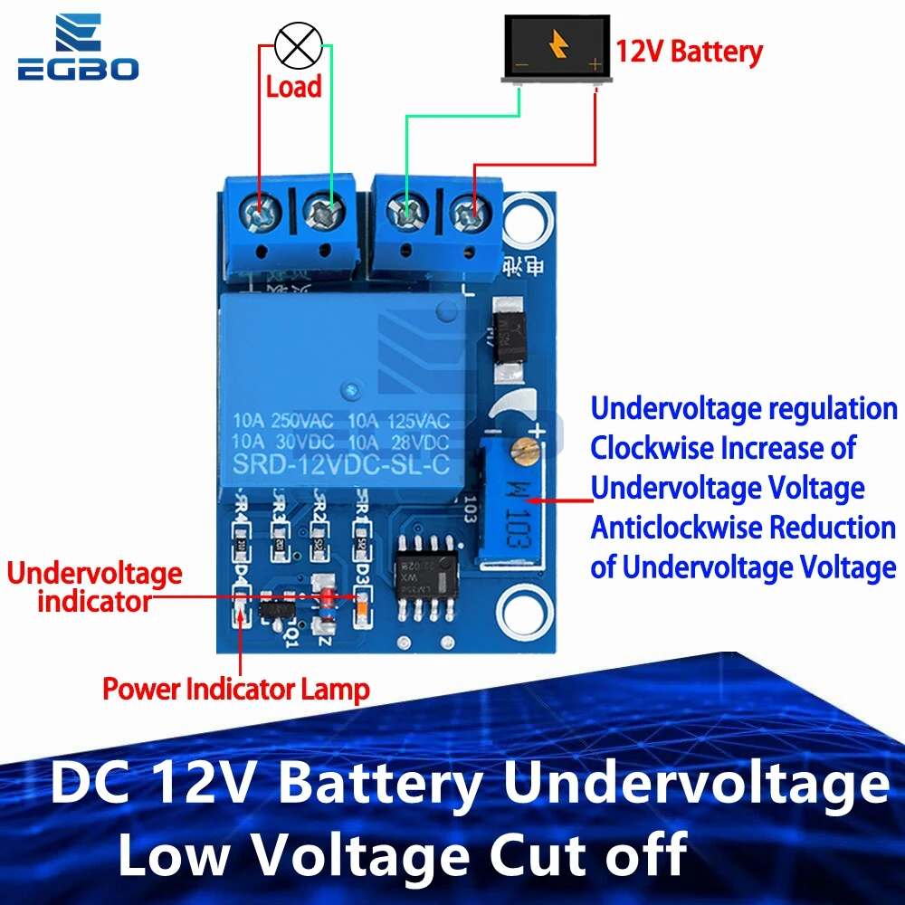 DC 12V Battery Undervoltage Low Voltage Cut off Automatic Switch Recovery Protection Module Charging Controller Protection Board