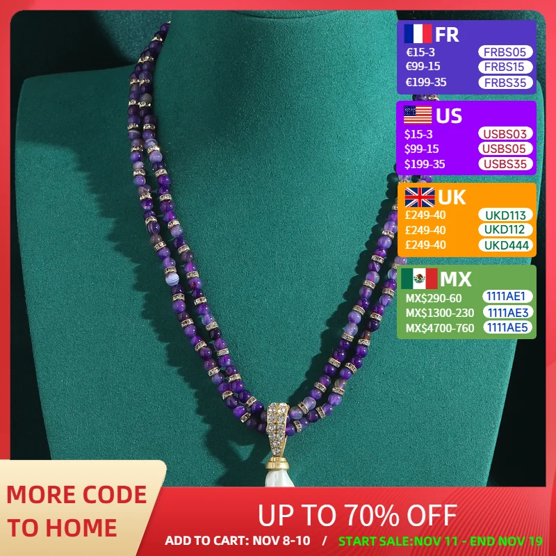 

Luxury Jewelry Designers Pearl Pendants And Charms Necklace Purple Beads Vintage Woman Bohemia Gold Color Wedding Accessories