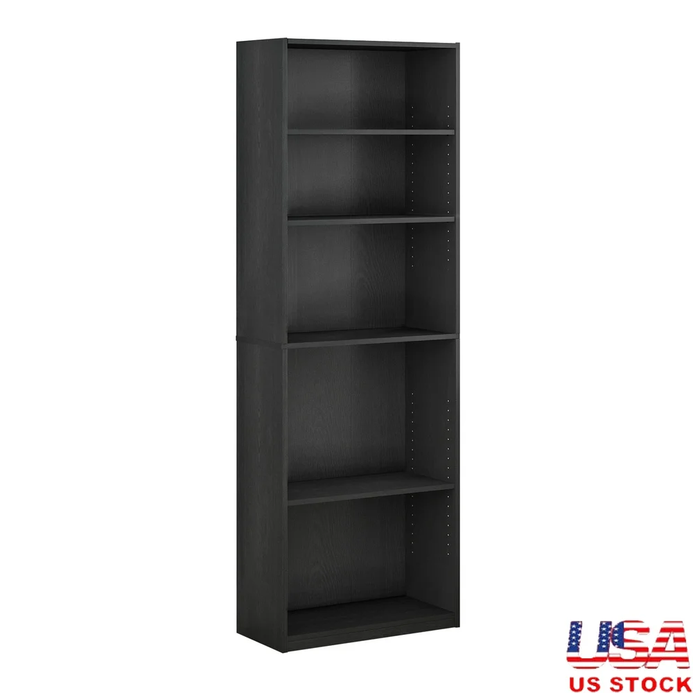 

Adjustable 5-Shelf Bookcase Durable Composite Wood Easy Assembly Space Saving Storage Display Tall Design Living Room