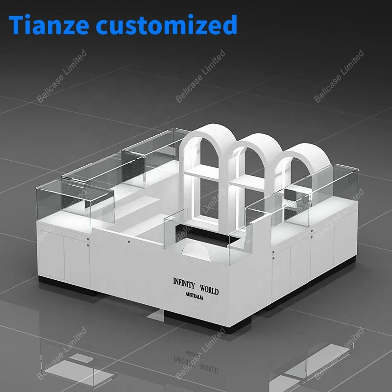 （customized）White Wood Showcase Flower Display Kiosk Toy Elegant Design Mall Shopping Center Displays