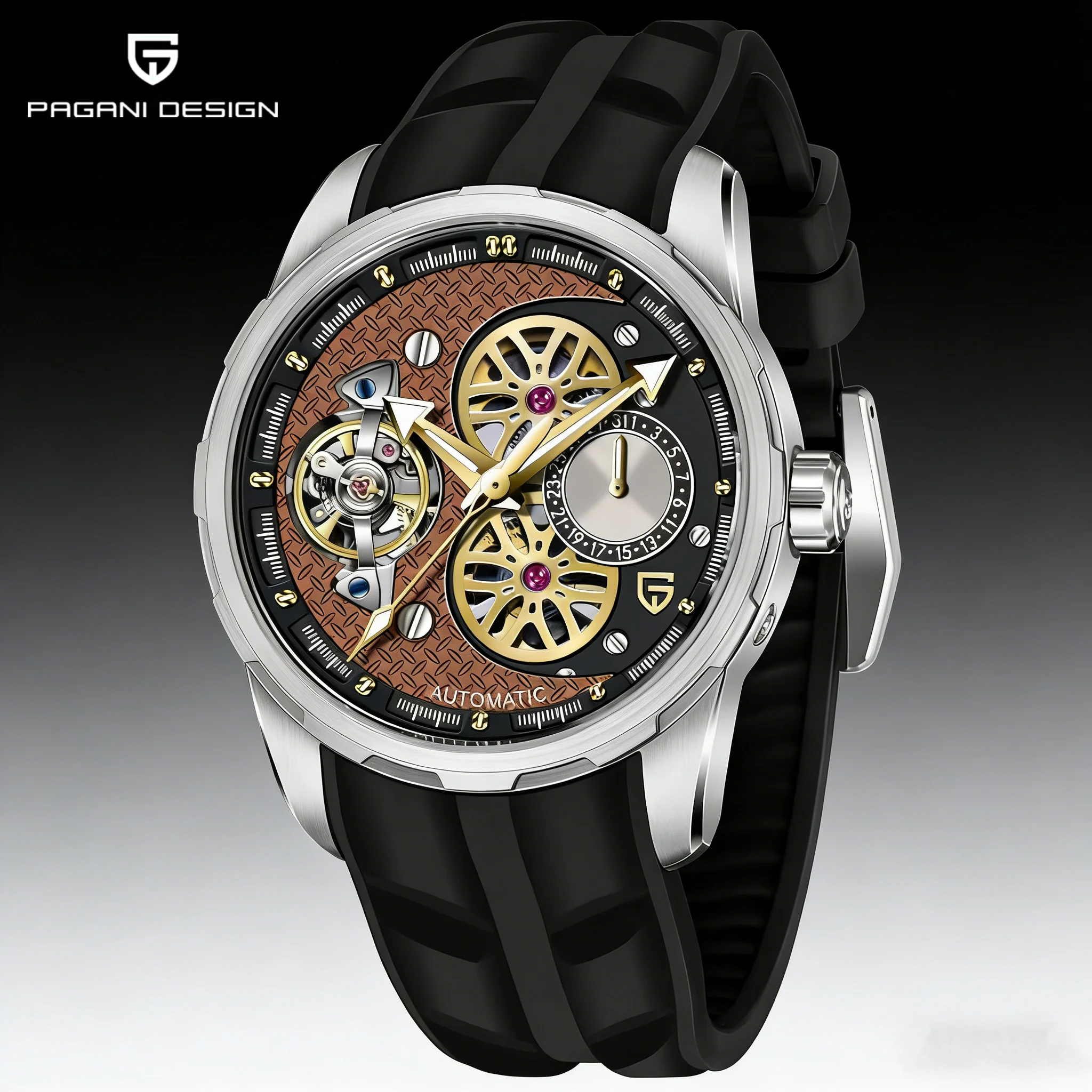 PAGANI DESIGN Top 44MM Herren-Tourbillon-Automatikuhr, Luxuriöse Saphirglas-Edelstahluhr, Wasserdicht bis 100 Meter