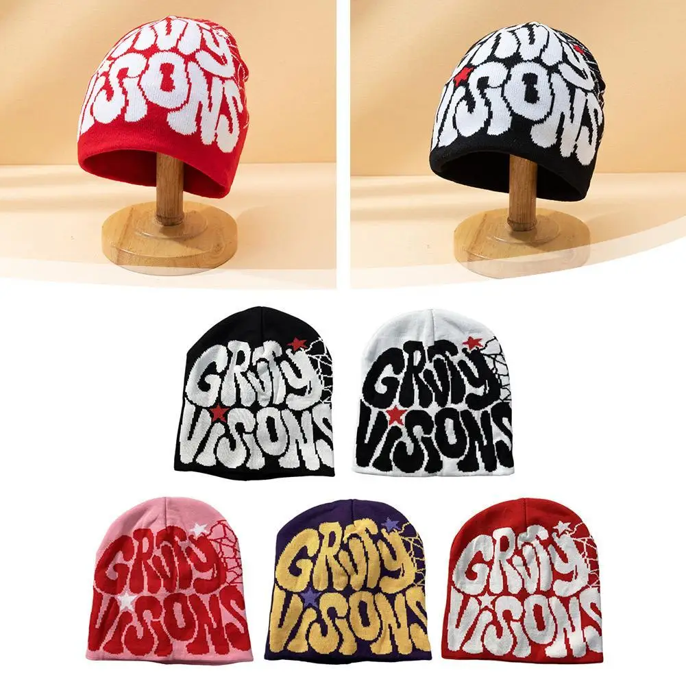 Aesthetic Knitting Beanies Hat Men Women Retro Y2k Printed Pattern Winter Warm Fashion Harajuku Cap Windproof For Cycling