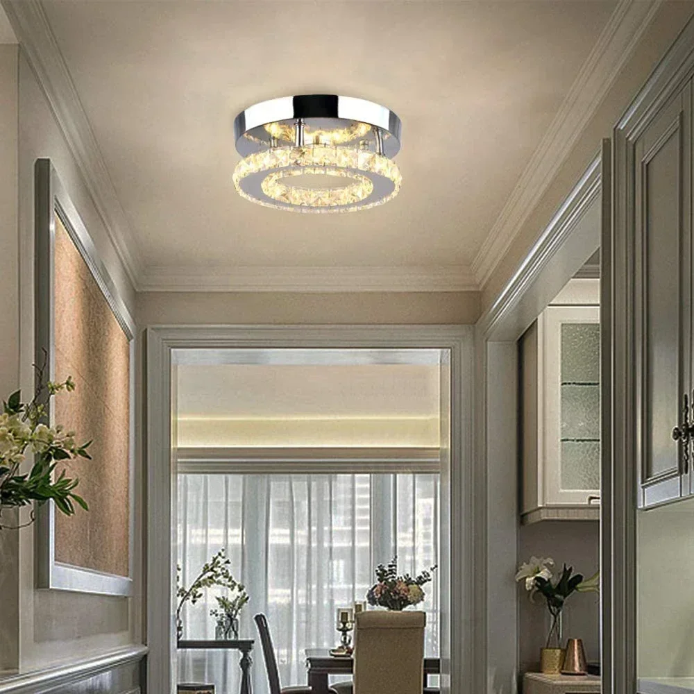 Passage LED Crystal Chandeliers Stainless Steel  Mini Round Ceiling Lamp for Dining Room Living  Bedroom Hallway