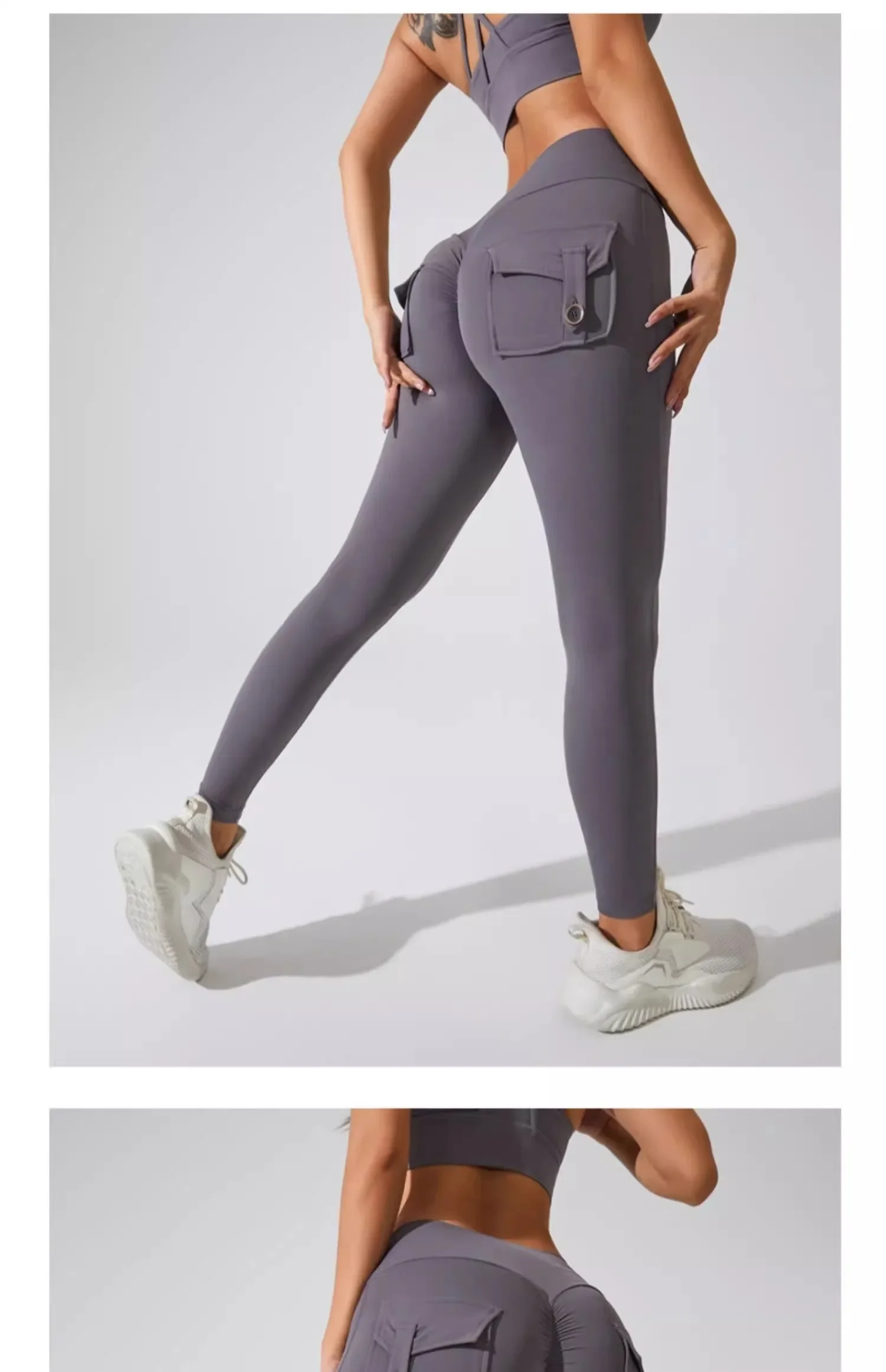Naked Feeling Damen Fitness Freizeit-Laufleggings mit hoher Taille, Hüftlift, Gesäßfalten und Gesäßtasche, atmungsaktive Hose – Detail 23