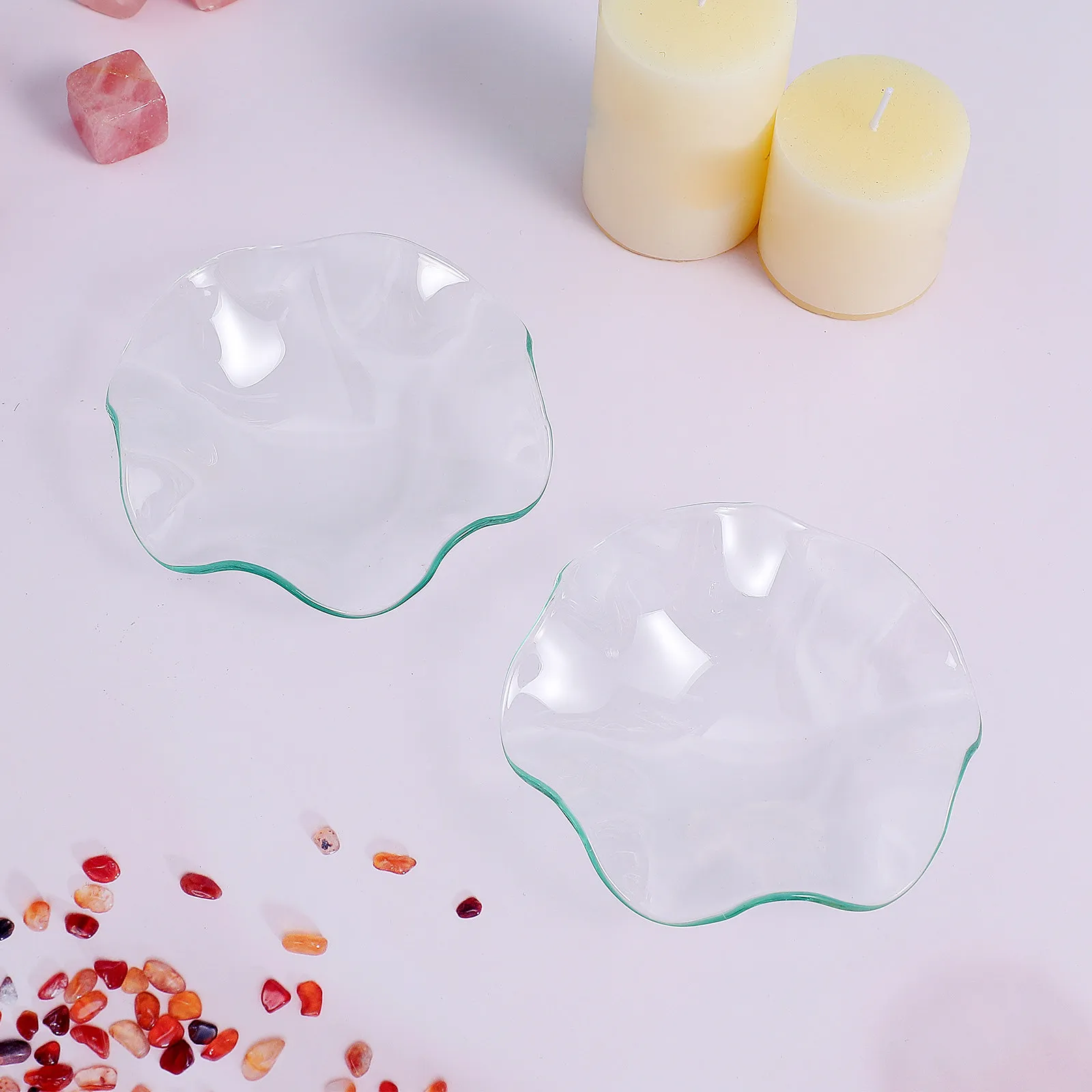 

2Pcs Essential Oil Plates Transparent Glass Small Dishes Creative Glass Saucers for Aromatherapy Spa Beauty Salon