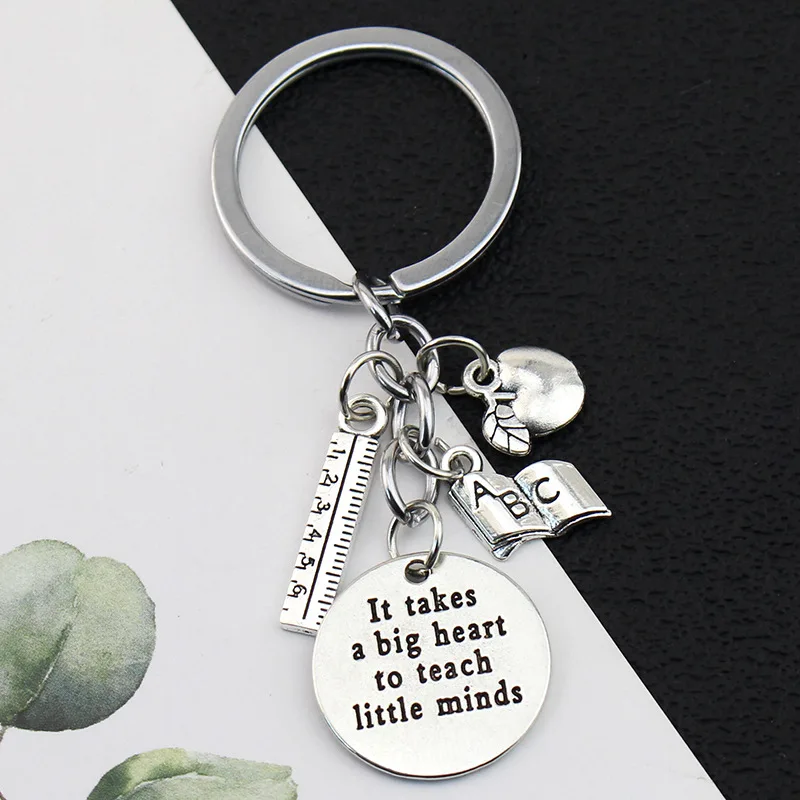 Porte-clés cadeau pour la journée des enseignants, règle, livre de pomme, sac à dos, pendentif, accessoires bijoux de remerciement pour enseignant