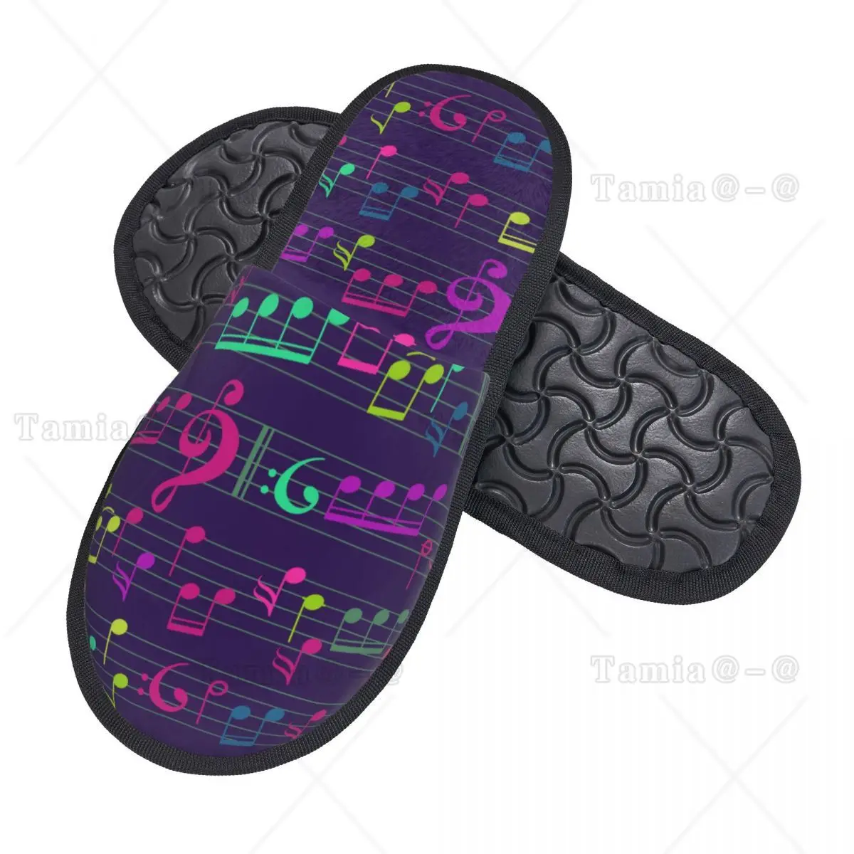 Winter Women Men Non-Slip Flat Slippers Abstract Music Notes And Clef Indoor Fur Soft Warm Shoes