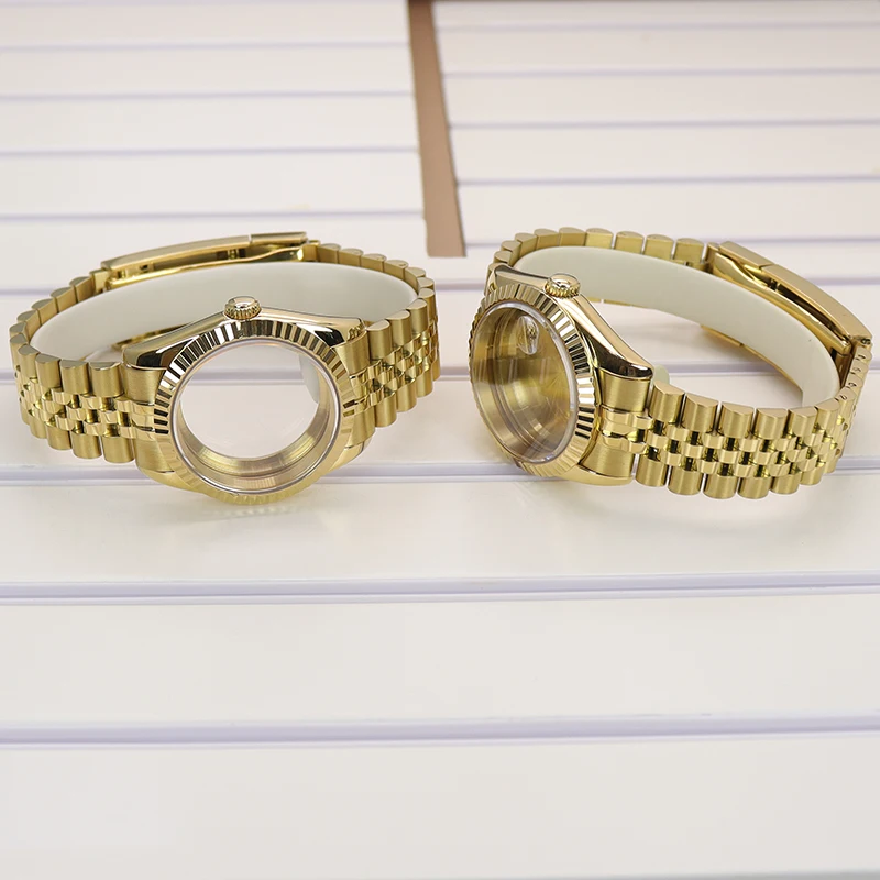 Geriffeltes 36mm/39mm Luxus-Uhrengehäuse mit Saphirglas für Datejust NH35 4R NH36 NH38 Miyota8215 Uhrwerk 28,5mm Zifferblatt Schiebeverschluss-Armband – Detail 10