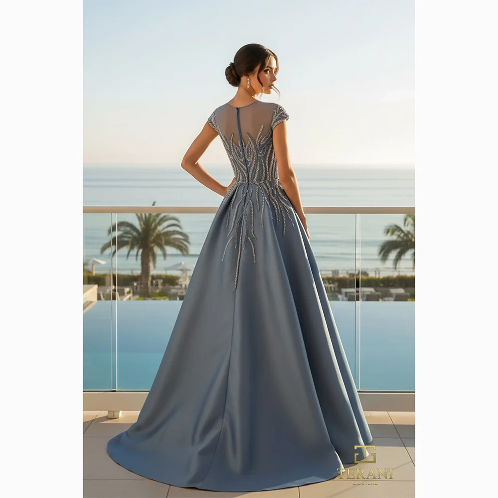 Robes de soirée élégantes manches courtes perle cristal a-ligne robes de soirée longueur de plancher robes de bal robe personnalisée 2025