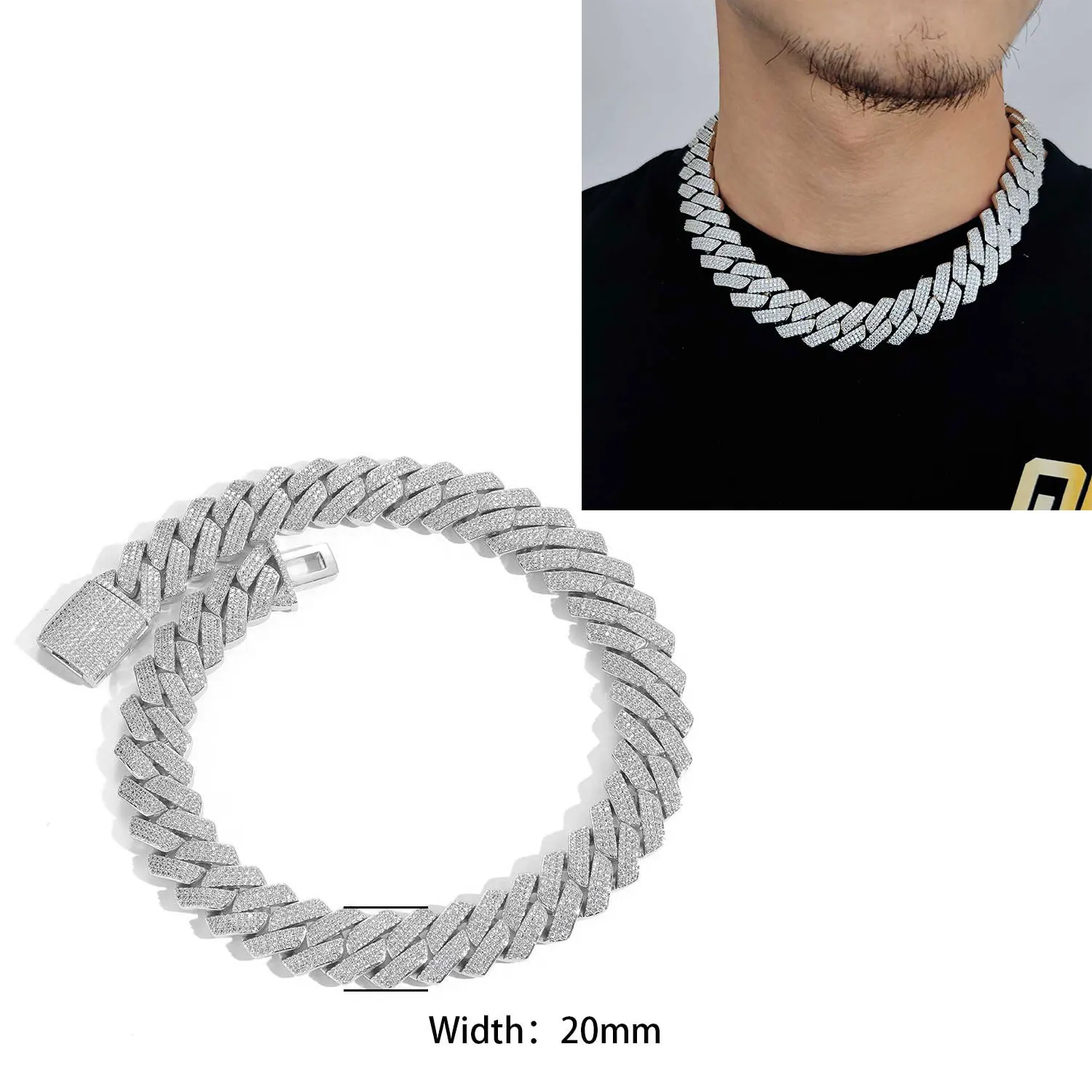NONE Iced Out 10–20 mm Herren Miami Cuban Link Halskette Hip Hop CZ Zirkonia Bling Prong kubanische Kette 4