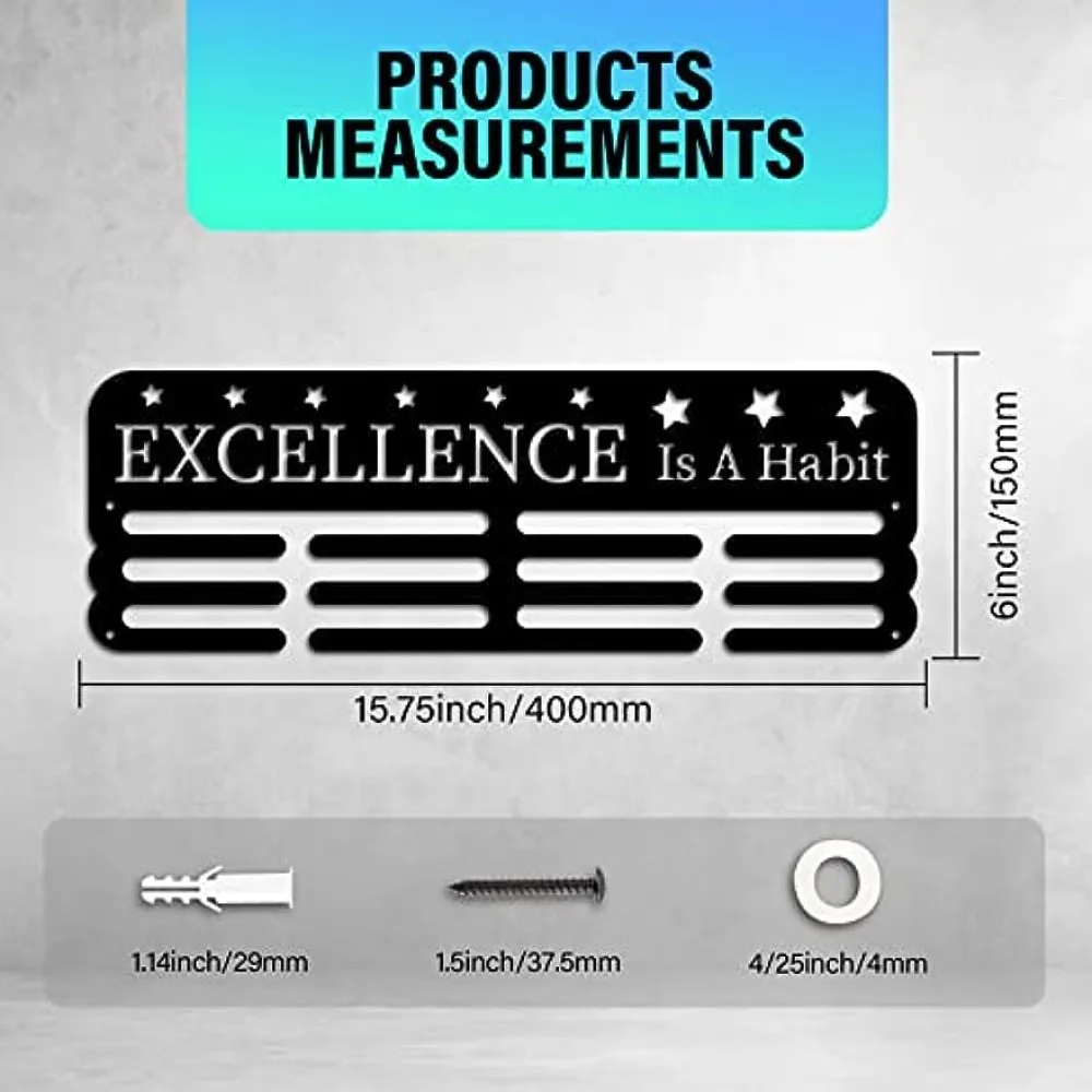 Medal Holder Excellence is A Habit Medal Hanger Display Rack Hanger Awards Ribbon Cheer 3 Lines Sport Award Rack Wall Mount Iron