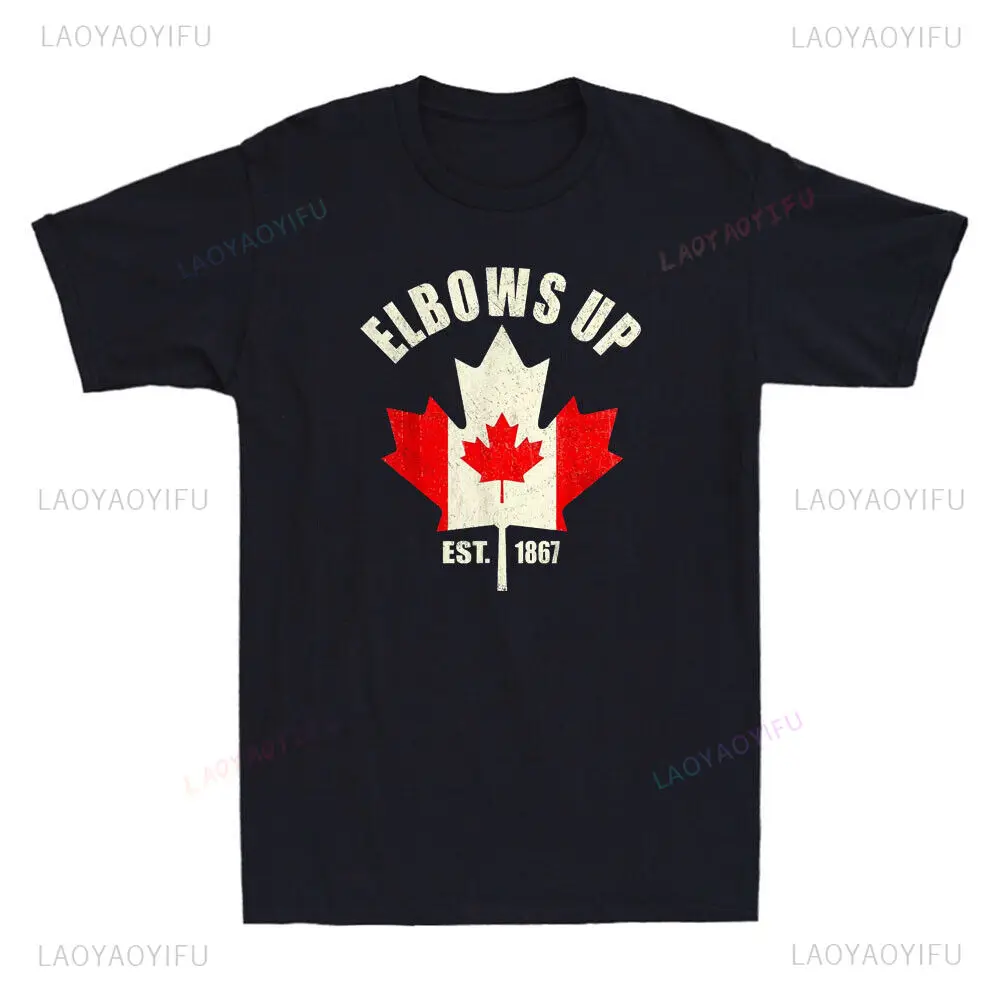 Elbows Up Canada Est 1867 Proud Canadian Strong Canada Vintage Men's cotton T-Shirt Breathable Outdoor T-shirt Retro Man Tees