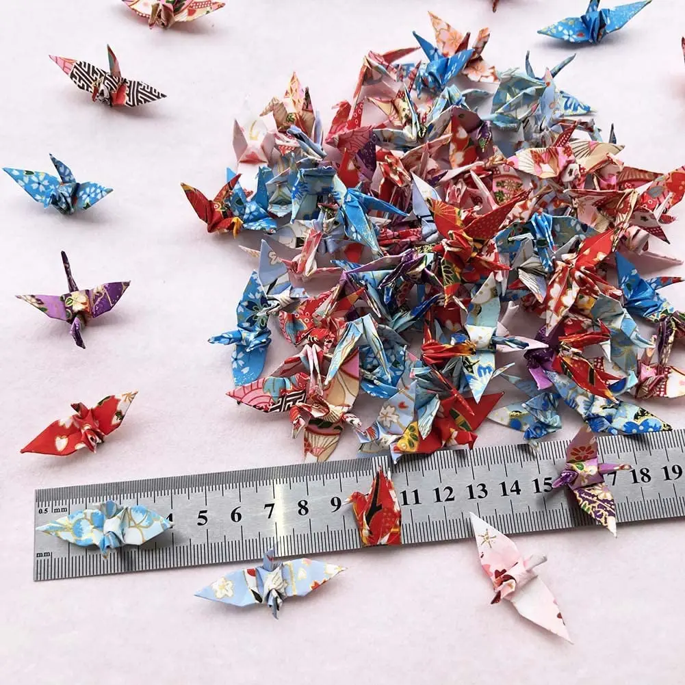 100Pcs Mini Premade Origami Washi Paper Cranes Folded Tiny Japanese Thousand Origami Cranes Yuzen Paper Doves