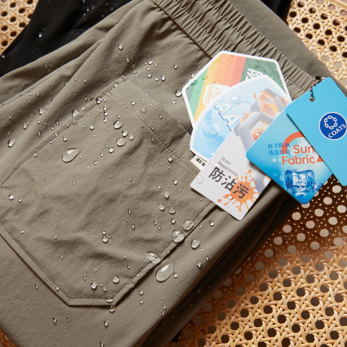 

Cool Feeling Nano Fabric Men's Casual Pants Elastic Waist Straight Leg Waterproof Oil Resistant Long Trousers